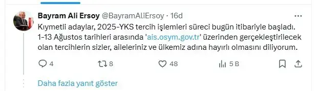 2025 YKS tercih ekranı erişime açıldı