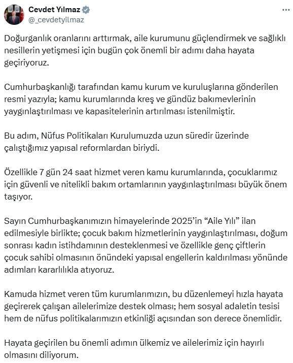 Kamu kurumlarında kreş ve gündüz bakımevi yaygınlaştırılacak